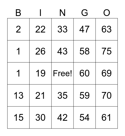 Untitled Bingo Card