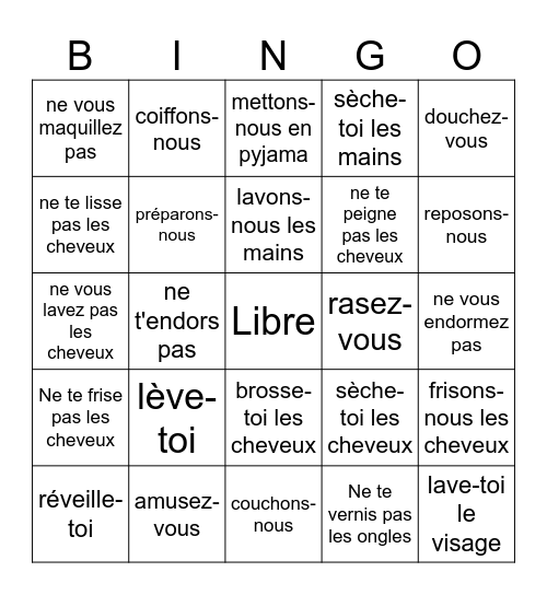 Réfléchis à l'impératif Bingo Card