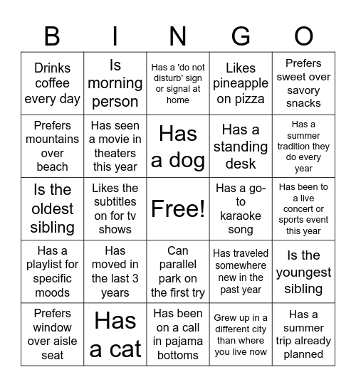Team HH Bingo Card