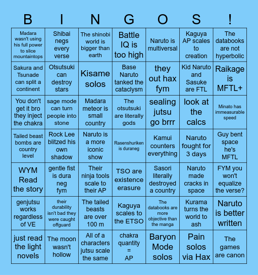 Naruto fan boy cope Bingo Card