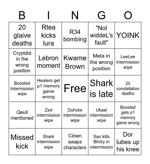 RAG LURA BINGO BY SHARK Bingo Card