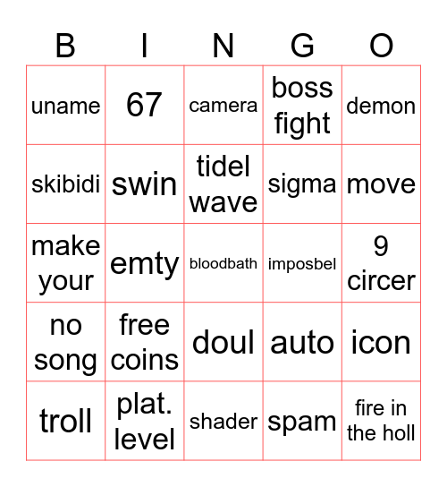 Untitled Bingo Card