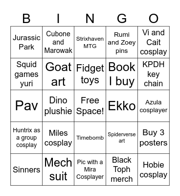Kiran Dream Con Bingo Card
