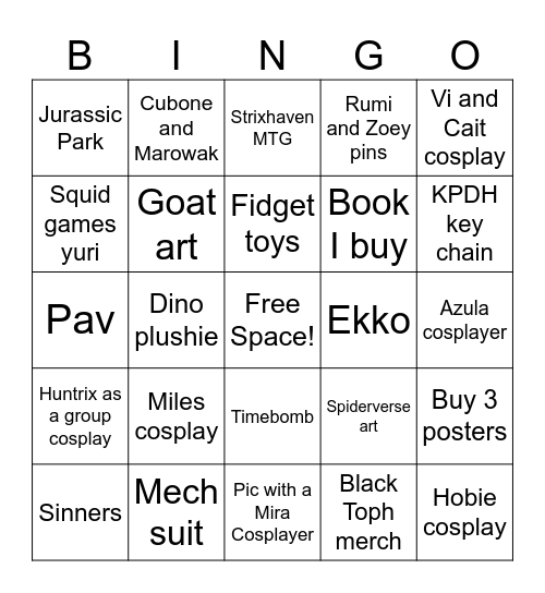 Kiran Dream Con Bingo Card