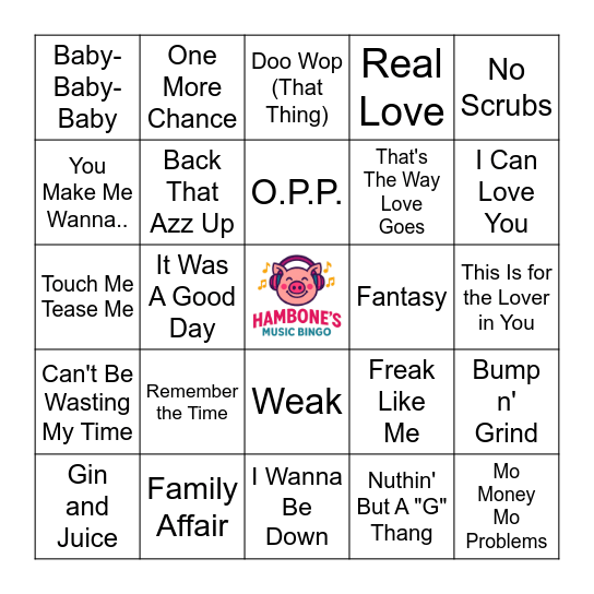1990s Hip Hop / R&B Bingo Card