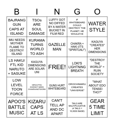 Naruto BS Board Bingo Card