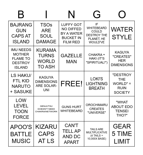 Naruto BS Board Bingo Card