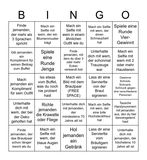 Samuel & Chiara's Wedding Bingo Card