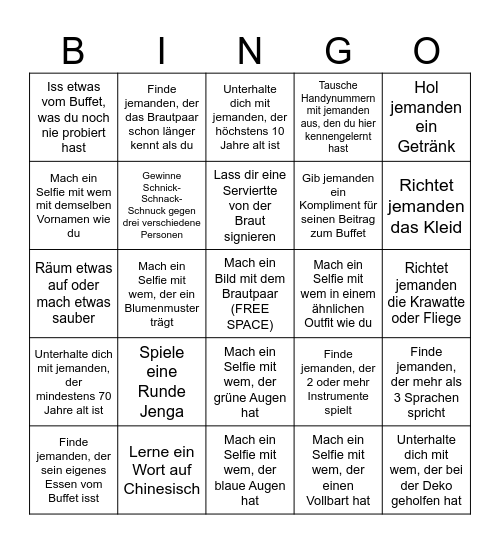 Samuel & Chiara's Wedding Bingo Card