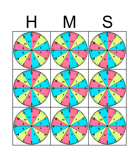 Time to the Hour Bingo Card