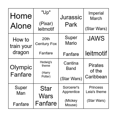 Movie Music, fanfares, & more! Bingo Card