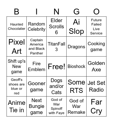 Geoff's Summer Game Fest Bingo Card