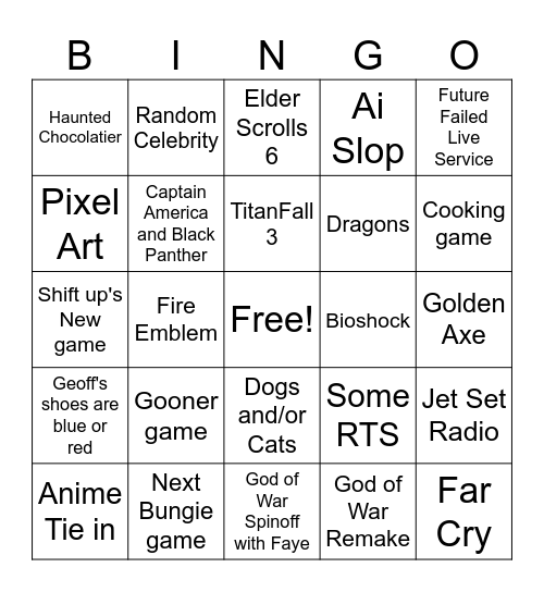 Geoff's Summer Game Fest Bingo Card