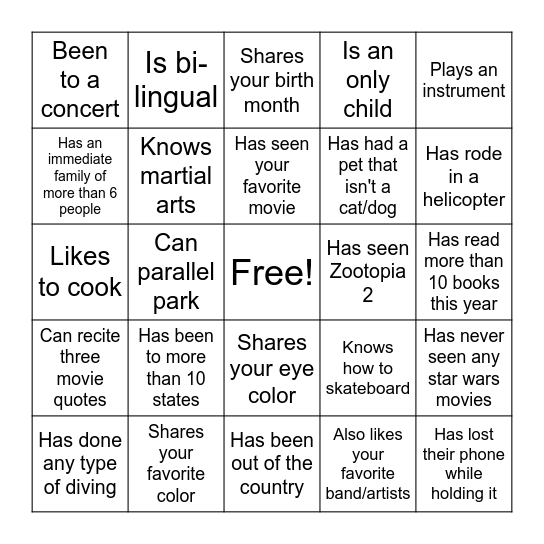 Find someone who... Bingo Card