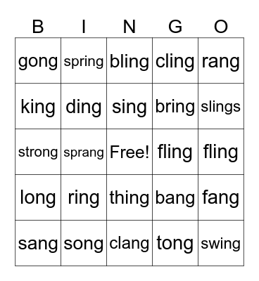 5.5 -ing, -ang, -ong Bingo Card