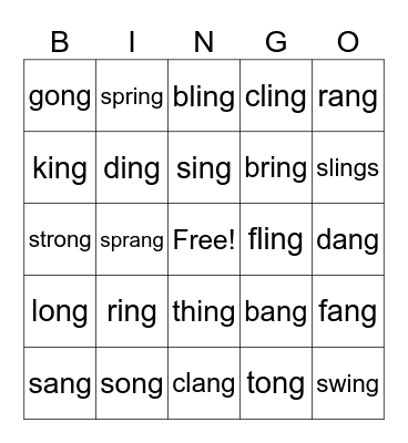 5.5 -ing, -ang, -ong Bingo Card