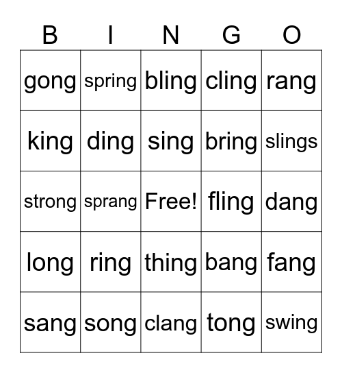 5.5 -ing, -ang, -ong Bingo Card
