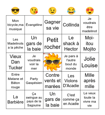 🎶🎶🎶Mes vacances en chantant 🎶🎶🎶 Bingo Card
