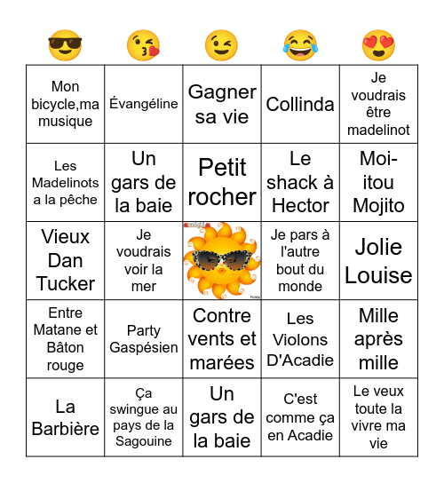 🎶🎶🎶Mes vacances en chantant 🎶🎶🎶 Bingo Card