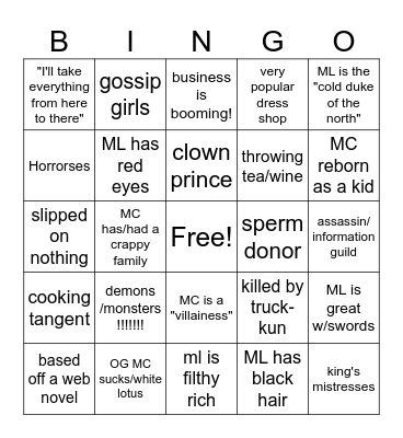 Manhwa trope bingo Card