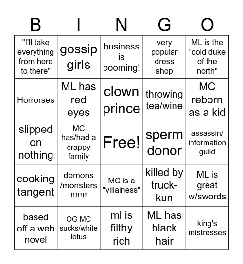 Manhwa trope bingo Card