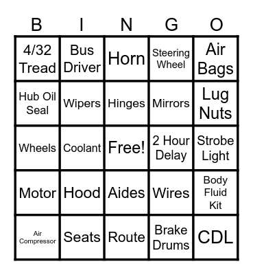 School Bus Bingo Card