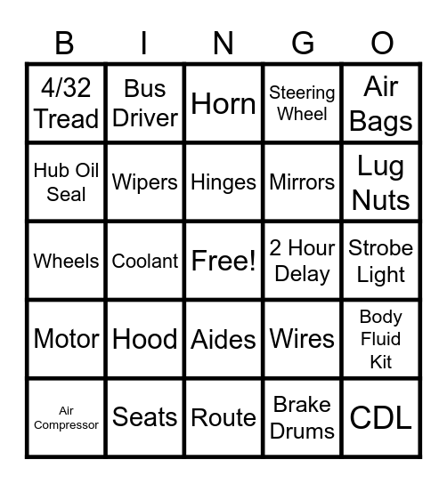 School Bus Bingo Card