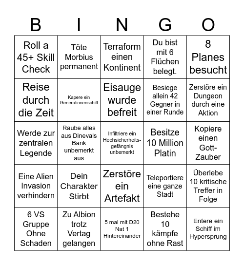 DnD Talona Protokoll Bingo Card
