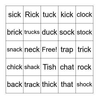 4.4 -ck (digraph review) Bingo Card