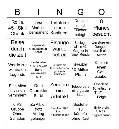 DnD Talona Protokoll Bingo Card