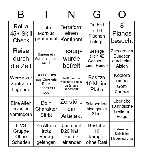 DnD Talona Protokoll Bingo Card