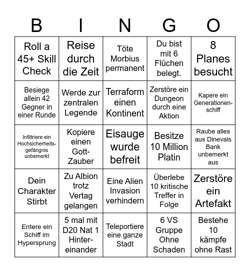 DnD Talona Protokoll Bingo Card
