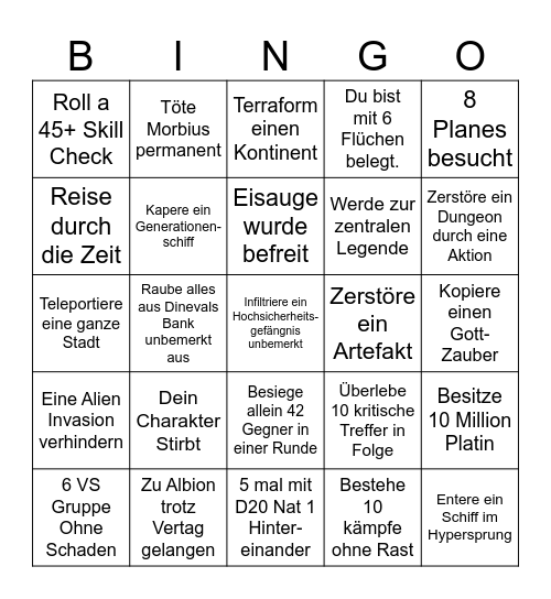 DnD Talona Protokoll Bingo Card