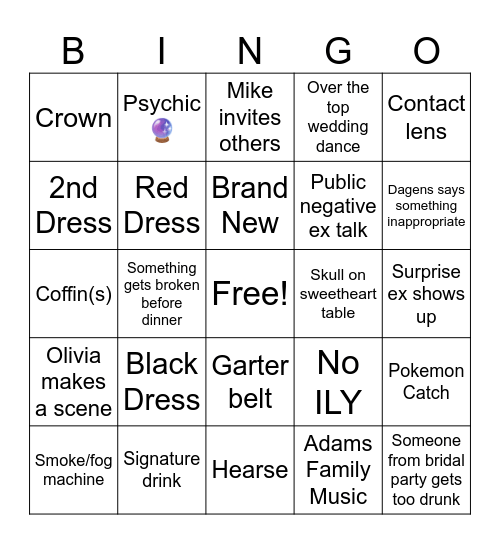 Cardens Wedding Bingo Card