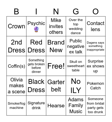 Cardens Wedding Bingo Card