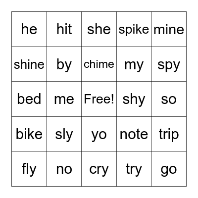 5.4 Open: Long Vowels Bingo Card