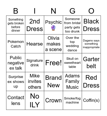 Cardens Wedding Bingo Card