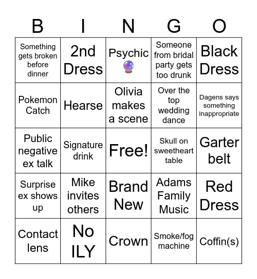 Cardens Wedding Bingo Card