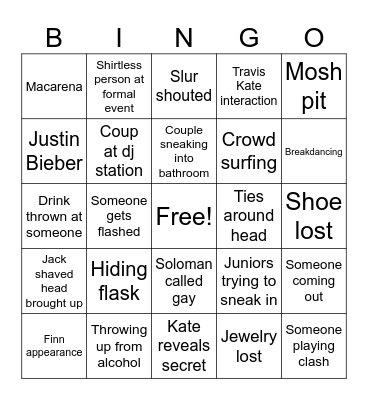 Prom bingo Card