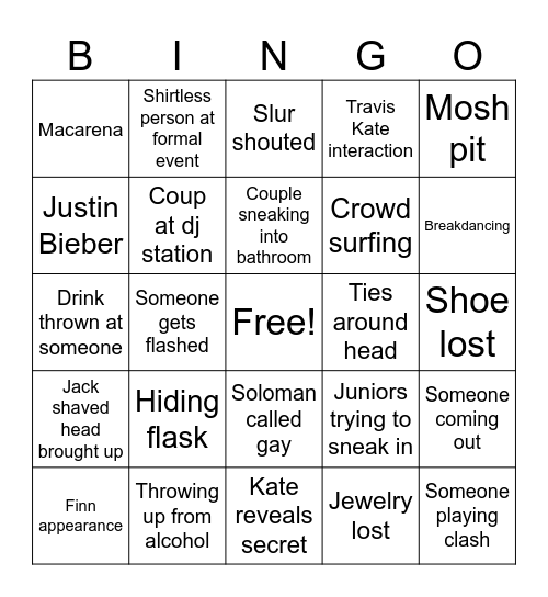 Prom bingo Card