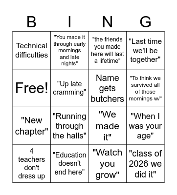 Class of 2026 Bingo Card