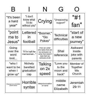 Graduation Bingo Card