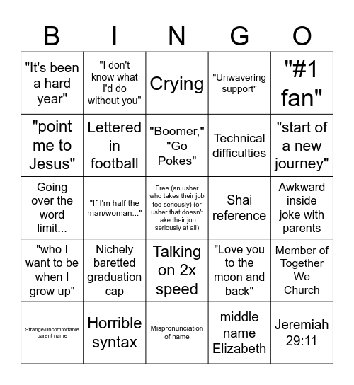 Graduation Bingo Card