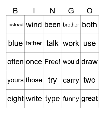 Hi Frequency Words Bingo Card