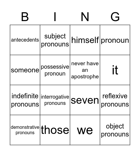 pronouns Bingo Card