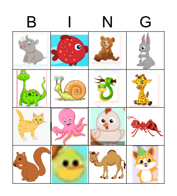 Adivinha o animal Bingo Card
