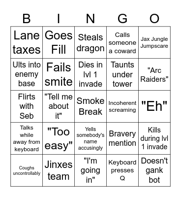 Shuttle's Bingo Card
