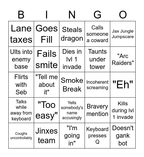 Shuttle's Bingo Card