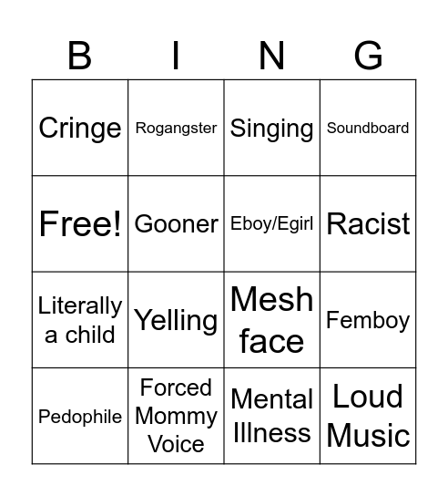 Roblox Bingo Card