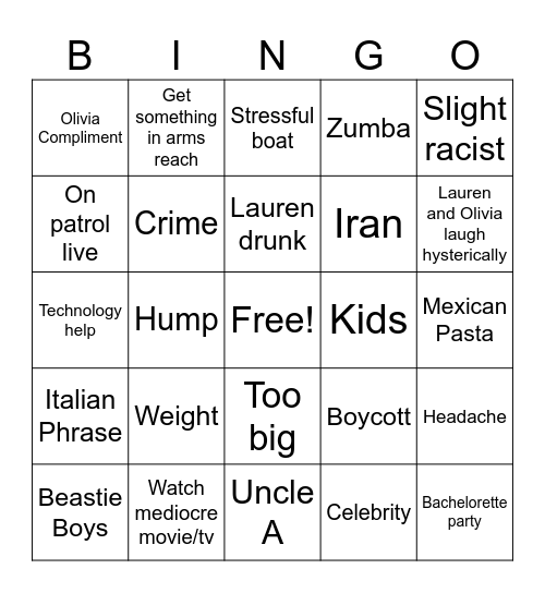Lake House Bingo Card